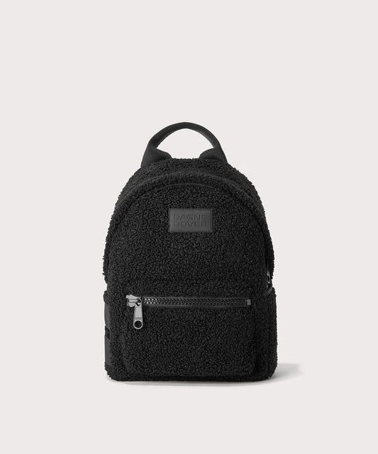 Dakota Small backpack pack in a black In a Faux Shearling a soft, wool-like plush made with recycled materials