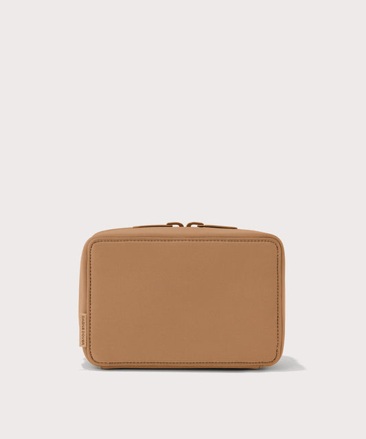 Dagne Dover large Arlo Tech Organizer in camel.