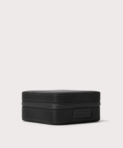Dagne Dover Large Frankie Jewelry Case in black seen from an angle.